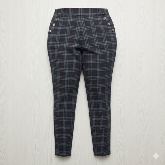 Curve Appeal Pants - Curve Appeal Plaid Ankle Pants Women's 2X Gray Red Tapered Stretch Pull On